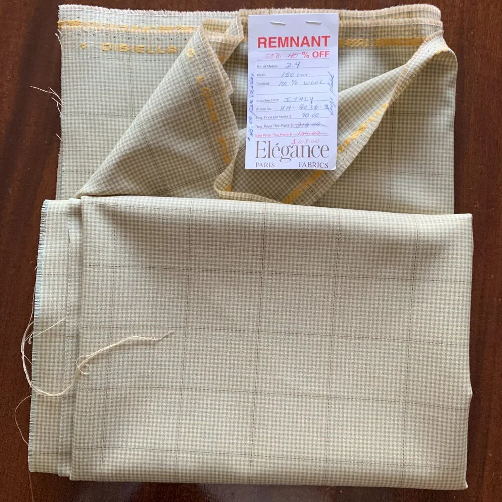 Pure Wool Taupe Blue Check Dibiella & Loro Piana Luxury Designer Fabric - Picture 8 of 14